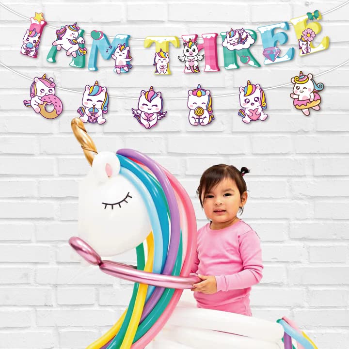 Festiko® 1 Pc I Am Three Birthday Unicorn Theme Banner, Unicorn Theme I Am Three Birthday Supplies, I Am Three Birthday Decoration, Unicorn Party Decorations, Unicorn Theme Supplies - Image 4