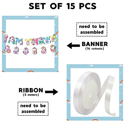 Festiko® 1 Pc I Am Three Birthday Unicorn Theme Banner, Unicorn Theme I Am Three Birthday Supplies, I Am Three Birthday Decoration, Unicorn Party Decorations, Unicorn Theme Supplies - Image 3