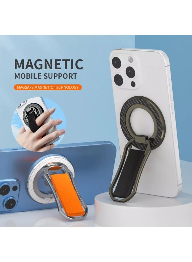 Magnetic Phone Grip with Finger Strap, Removable Ring Holder Kickstand for Magsafe Phones & Android (Black, Includes 1 Magnet Rings) - Image 2