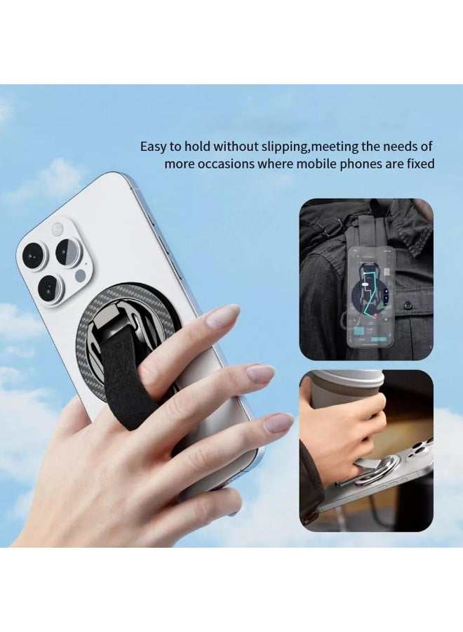 Magnetic Phone Grip with Finger Strap, Removable Ring Holder Kickstand for Magsafe Phones & Android (Black, Includes 1 Magnet Rings) - Image 4