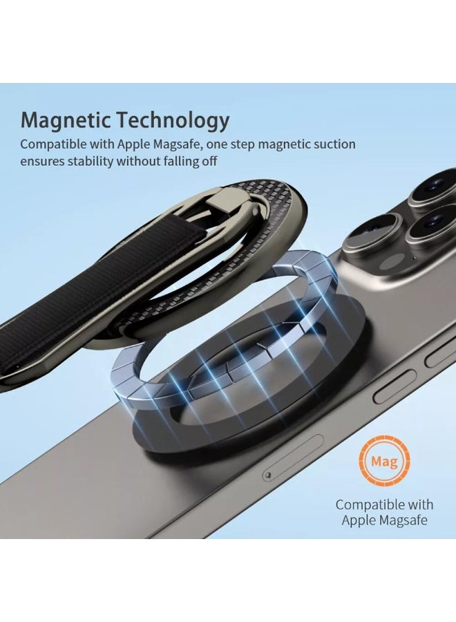 Magnetic Phone Grip with Finger Strap, Removable Ring Holder Kickstand for Magsafe Phones & Android (Black, Includes 1 Magnet Rings) - Image 5