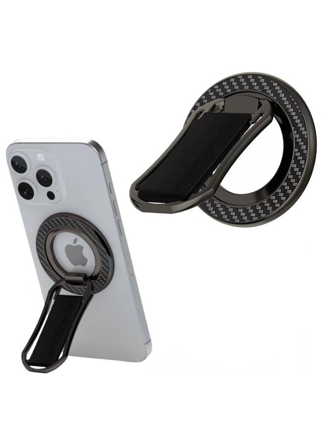 Magnetic Phone Grip with Finger Strap, Removable Ring Holder Kickstand for Magsafe Phones & Android (Black, Includes 1 Magnet Rings) - Image 1