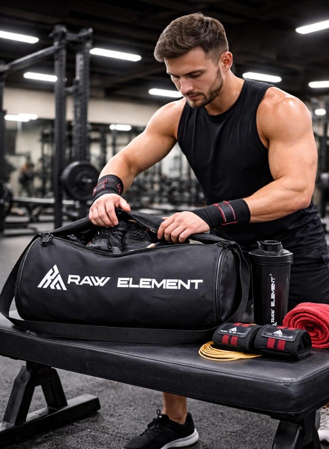 Raw Element Gym Duffle Bag with Fitness Accessories | Wrist Support Wraps | Protein Shaker Bottle | Workout Training Carry Kit for Home Travel Exercise - Image 4