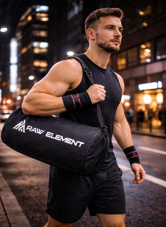 Raw Element Gym Duffle Bag with Fitness Accessories | Wrist Support Wraps | Protein Shaker Bottle | Workout Training Carry Kit for Home Travel Exercise - Image 5