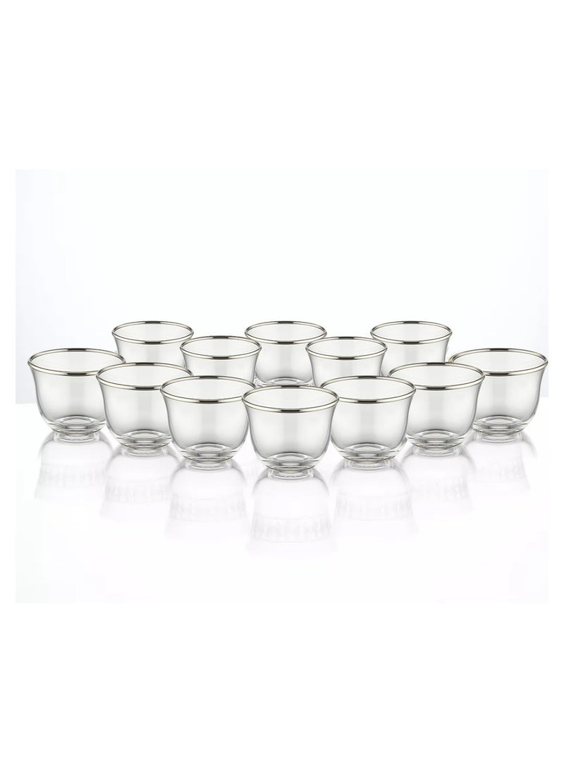 BLACKSTONE - 12PC Silver Rim Set Cawa Cups, suitable for coffee 60ML, Made In Turkey - Image 1