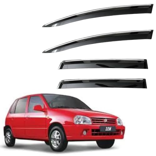 CAR SAAZ Unbreakable Chrome Smoke Door Visor for Zen (1993-2003)| Premium Sun, Rain Wind Deflector Chrome Strip Side Door Rain Visor – Set of 4 Pcs - Image 1
