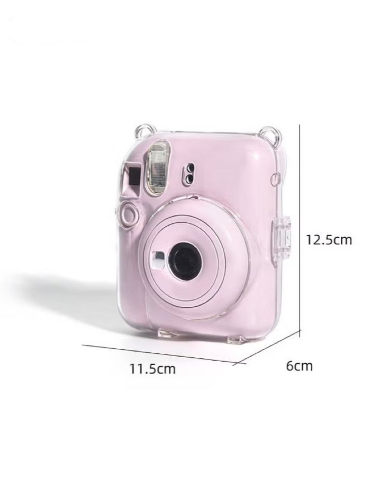 3 Pack Clear Camera Case Compatible with Fujifilm Instax Mini 12 Instant Camera, Mini 12 Hard Case with Photo Pocket Holds on Back and Adjustable Shoulder Strap & Cute Camera Sticker (Green)  - Image 2