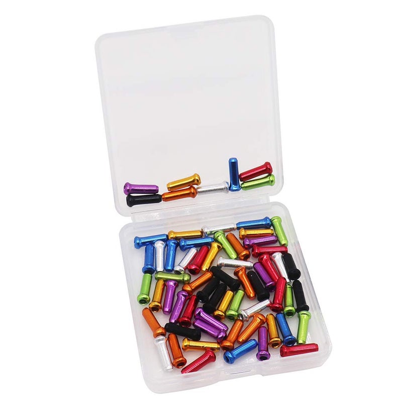 VTurboWay 8 Color 48 PCS, Cable End Crimps, Bike Cable End Caps, Alloy Road Mountain Bikes Brake Tips Shifter, 6 PCS for each Color of Red Black Golden Silver Green Blue Purple Orange - Image 1