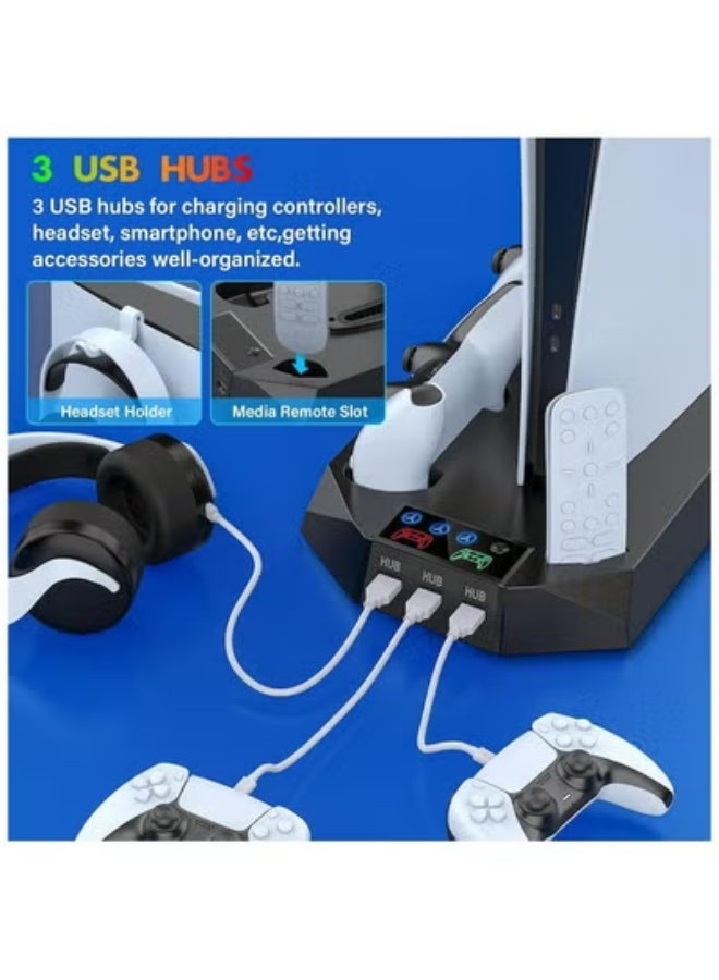 DOBE PS5 Slim Stand and Cooling Station with Controller Charging Station for Playsation 5 Slim&Standard Disc/Digital Console, PS5 Accessories Incl. Controller Charger/Turbo Fan/3 USB Hub/Headset holder - Image 3