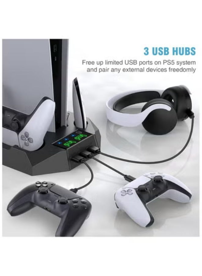 DOBE PS5 Slim Stand and Cooling Station with Controller Charging Station for Playsation 5 Slim&Standard Disc/Digital Console, PS5 Accessories Incl. Controller Charger/Turbo Fan/3 USB Hub/Headset holder - Image 2