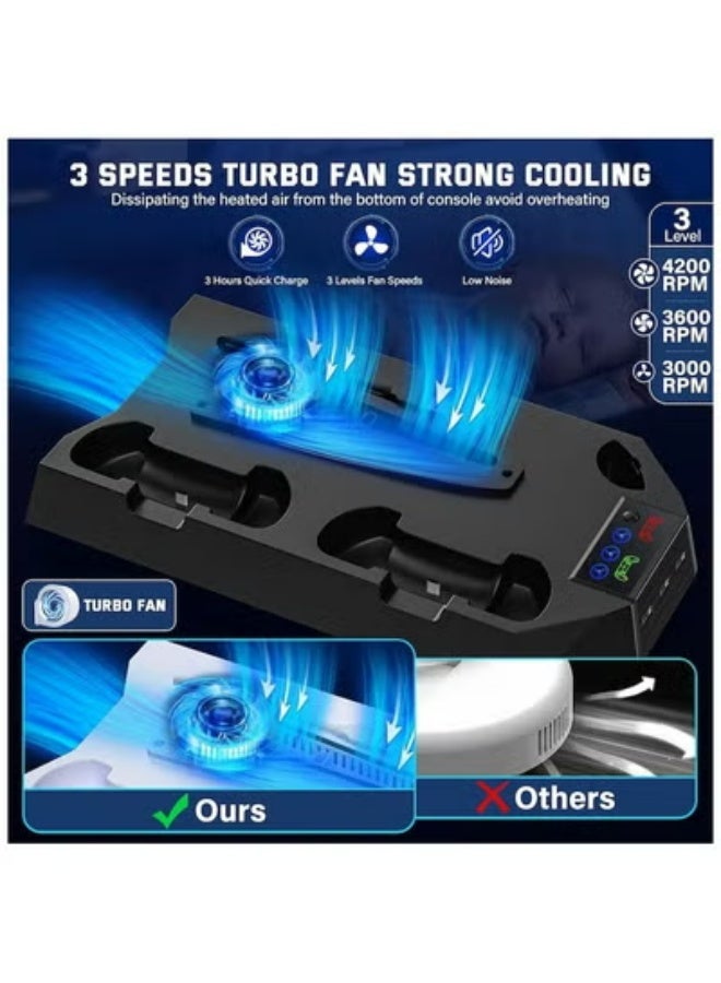 DOBE PS5 Slim Stand and Cooling Station with Controller Charging Station for Playsation 5 Slim&Standard Disc/Digital Console, PS5 Accessories Incl. Controller Charger/Turbo Fan/3 USB Hub/Headset holder - Image 4