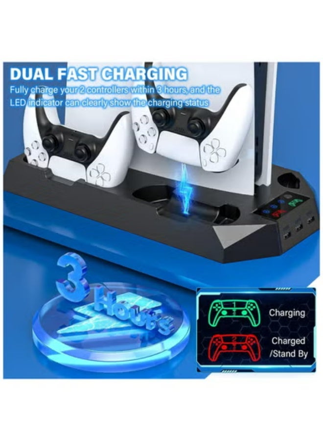 DOBE PS5 Slim Stand and Cooling Station with Controller Charging Station for Playsation 5 Slim&Standard Disc/Digital Console, PS5 Accessories Incl. Controller Charger/Turbo Fan/3 USB Hub/Headset holder - Image 5