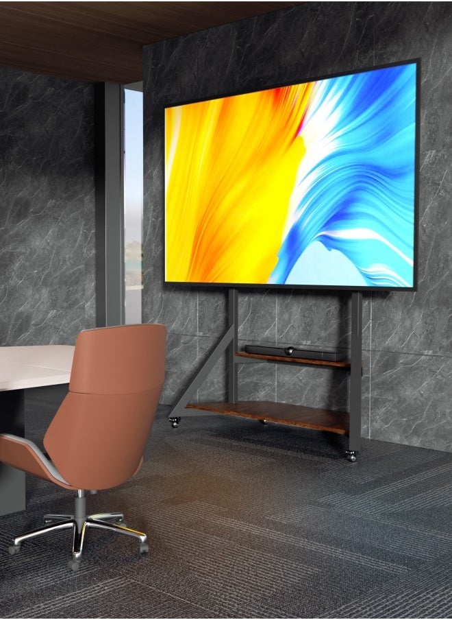 هيكسدريم حامل تلفزيون متحرك أرضي مزود بعجلات وأرفف لشاشة LCD/LED مسطحة منحنية كبيرة مقاس 65 إلى 100 بوصة حتى وزن 100 كجم، حامل تلفزيون بارتفاعات قابلة للتعديل VESA 800x600 مم، حامل تلفزيون متحرك لغرفة النوم والمكتب  - Image 2