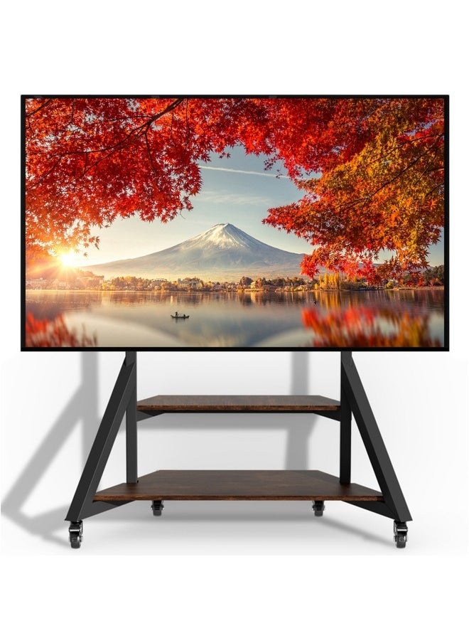 هيكسدريم حامل تلفزيون متحرك أرضي مزود بعجلات وأرفف لشاشة LCD/LED مسطحة منحنية كبيرة مقاس 65 إلى 100 بوصة حتى وزن 100 كجم، حامل تلفزيون بارتفاعات قابلة للتعديل VESA 800x600 مم، حامل تلفزيون متحرك لغرفة النوم والمكتب  - Image 3