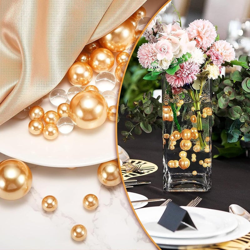 Luerbi Golden Yellow Vase Filler Decor | Golden Yellow Floating Pearls | 150 PCS Golden Yellow Pearls Bead for Centerpieces Vases, No Hole Beads | 8/14/20 mm Floating Beads | Pearl Vase Filler Party Decor - Image 4