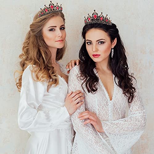 CAVETEE Black Crown for Women Halloween Party Favors Birthday Tiara Luxurious Red Rhinestones Crown Wedding Bridal Crown Birthday Party Princess Party Prom Black Tiaras and Crowns for Women Girls - Image 2