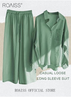 roaiss Ladies 2 Piece Set New Trend Fashion Cotton Linen Shirt Suit Loose Pants Summer Spring Clothes for Women Breathable and Cool Long-Sleeve Lapel Shirt  - Image 3
