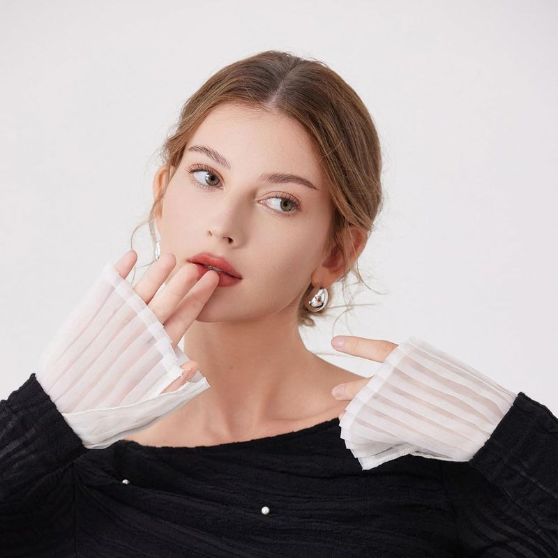 أكمام بتصميم مطوي للسترات والمعاطف، أكمام زينة بأربطة معصم للنساء، مناسبة للمناسبات الرسمية والمؤتمرات. - Image 5