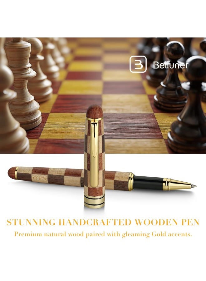 BEILUNER Luxury Wood Ballpoint Pen Writing Set, Chess Style - Elegant Fancy Nice Gift Pen Set for Signature Executive Business Office Supplies - Gift Boxed with Extra Refills (Black) - Image 2