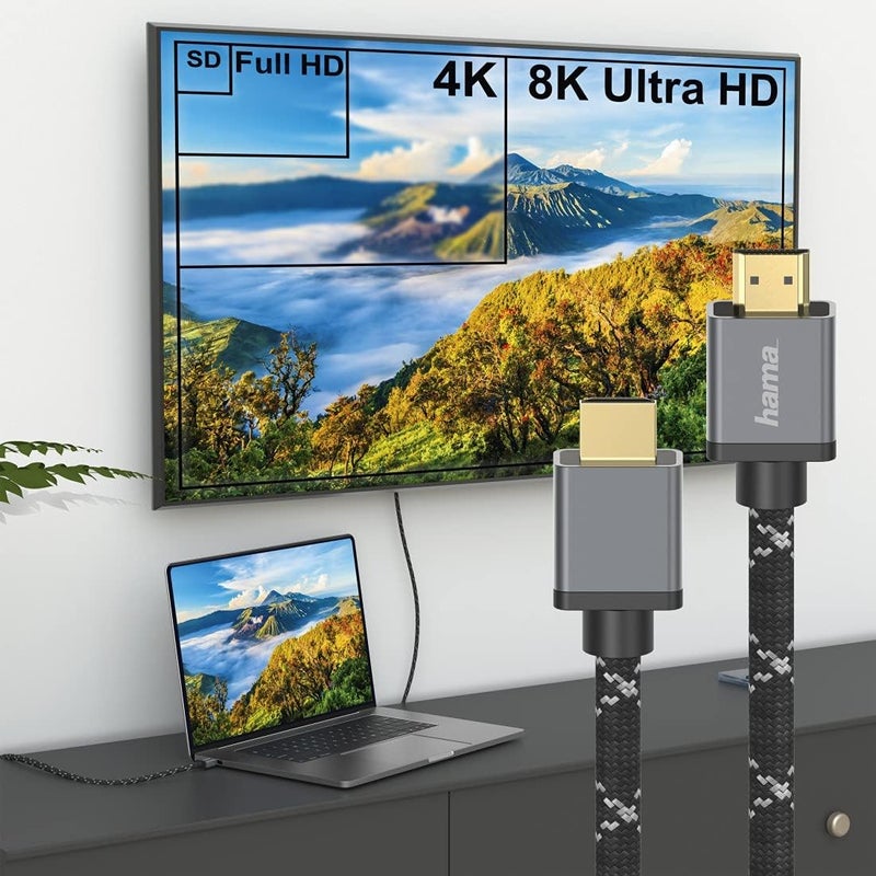 هاما كابل 205240 فائق السرعة HDMI بطول 3.0 متر (كابل HDMI 2.1، 4K @ 120 هرتز، 8K @ 60 هرتز، 48 جيجابت في الثانية، كابل شاشة فائق الدقة مع eARC، إيثرنت، HDR ديناميكي، محمي بالكامل، حماية من الالتواء، مطلي بالذهب) - Image 4