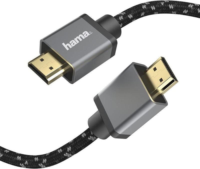 هاما كابل 205240 فائق السرعة HDMI بطول 3.0 متر (كابل HDMI 2.1، 4K @ 120 هرتز، 8K @ 60 هرتز، 48 جيجابت في الثانية، كابل شاشة فائق الدقة مع eARC، إيثرنت، HDR ديناميكي، محمي بالكامل، حماية من الالتواء، مطلي بالذهب) - Image 1