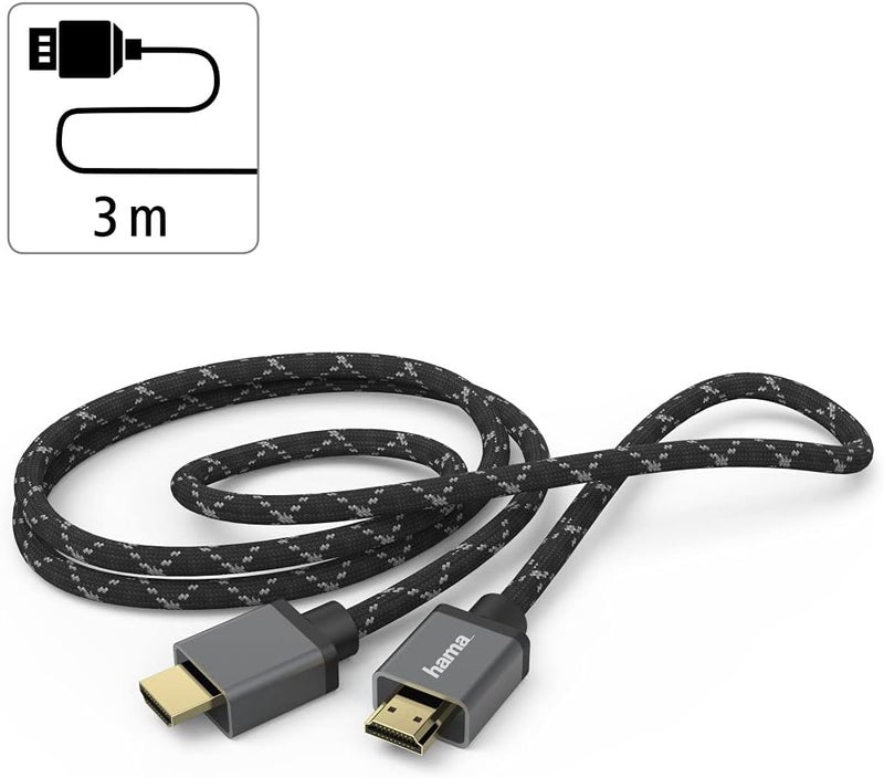 هاما كابل 205240 فائق السرعة HDMI بطول 3.0 متر (كابل HDMI 2.1، 4K @ 120 هرتز، 8K @ 60 هرتز، 48 جيجابت في الثانية، كابل شاشة فائق الدقة مع eARC، إيثرنت، HDR ديناميكي، محمي بالكامل، حماية من الالتواء، مطلي بالذهب) - Image 2