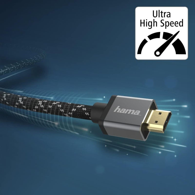 هاما كابل 205240 فائق السرعة HDMI بطول 3.0 متر (كابل HDMI 2.1، 4K @ 120 هرتز، 8K @ 60 هرتز، 48 جيجابت في الثانية، كابل شاشة فائق الدقة مع eARC، إيثرنت، HDR ديناميكي، محمي بالكامل، حماية من الالتواء، مطلي بالذهب) - Image 3