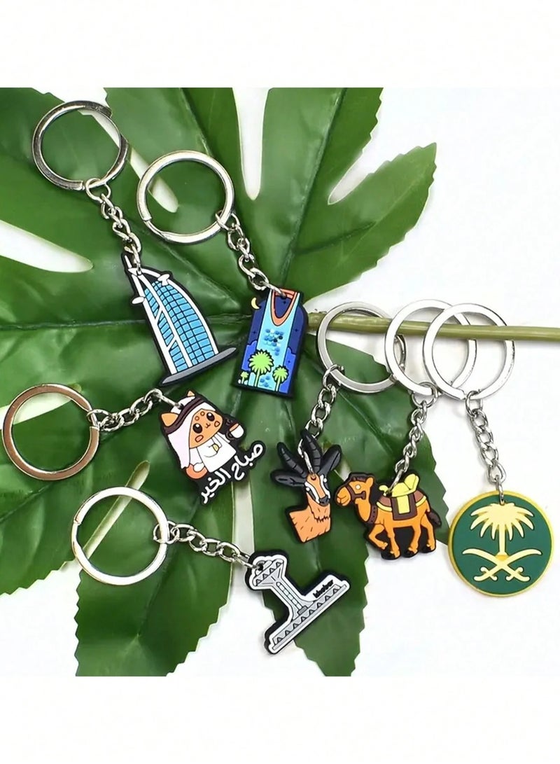 National Day Gifts 12-Piece Keychain Set with Assorted Designs of Palm Trees, Swords, and Saudi Landmarks - Celebrating Saudi National Day - Image 2