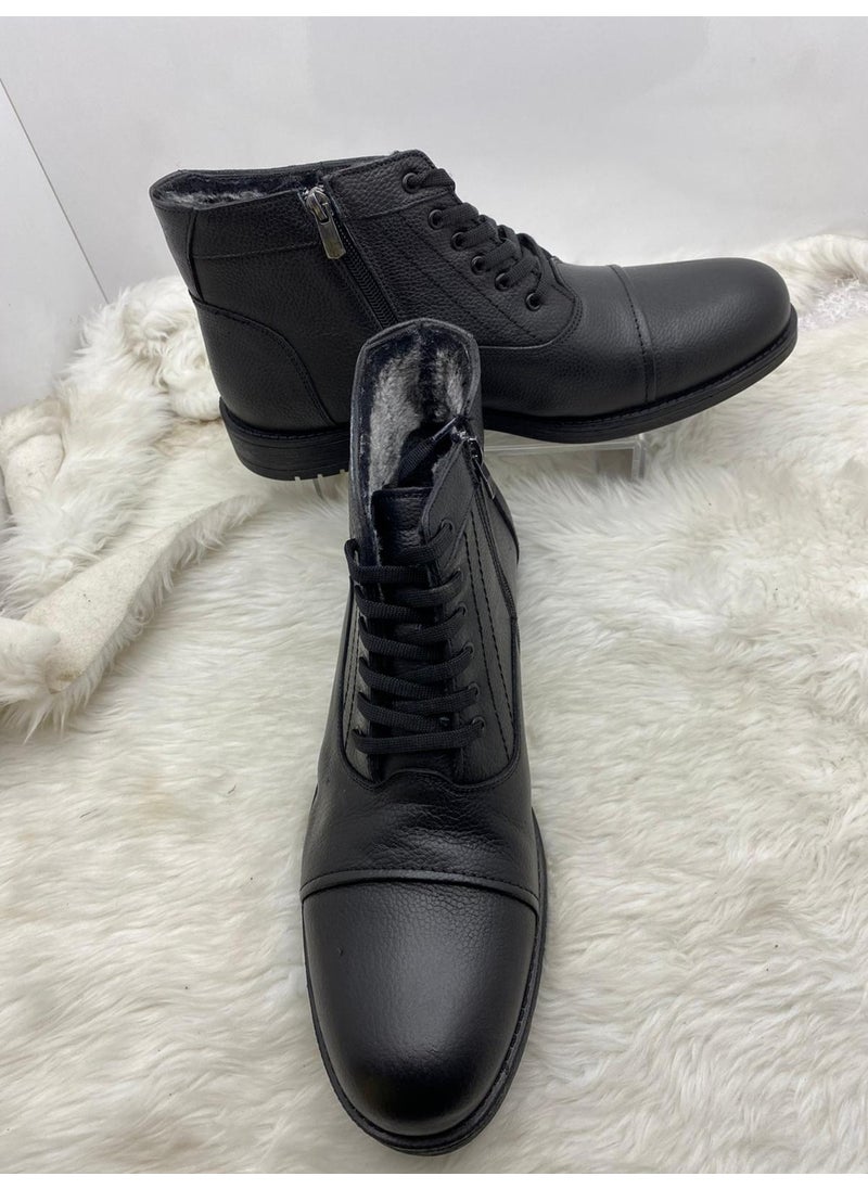 Çiğdem Kundura Çiğdem Black Real Leather Zippered Special Series Large Size Men's Boots (Gamze 452) - Black - 46 - ST01545-BLACK-46  - Image 2