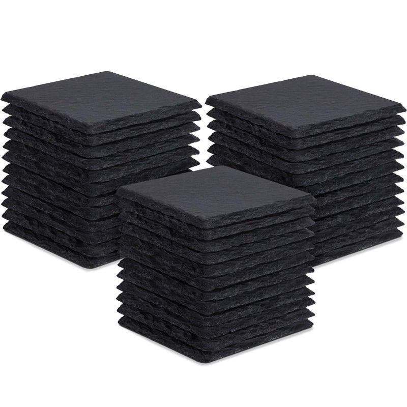 36 Pieces Slate Drink Coasters GOH DODD 4 Inch Black Coasters Stone Coaster Set Laser Engraving Blanks with AntiScratch Bottom for Home Office Kitchen Housewarming Gifts Wedding Party Square