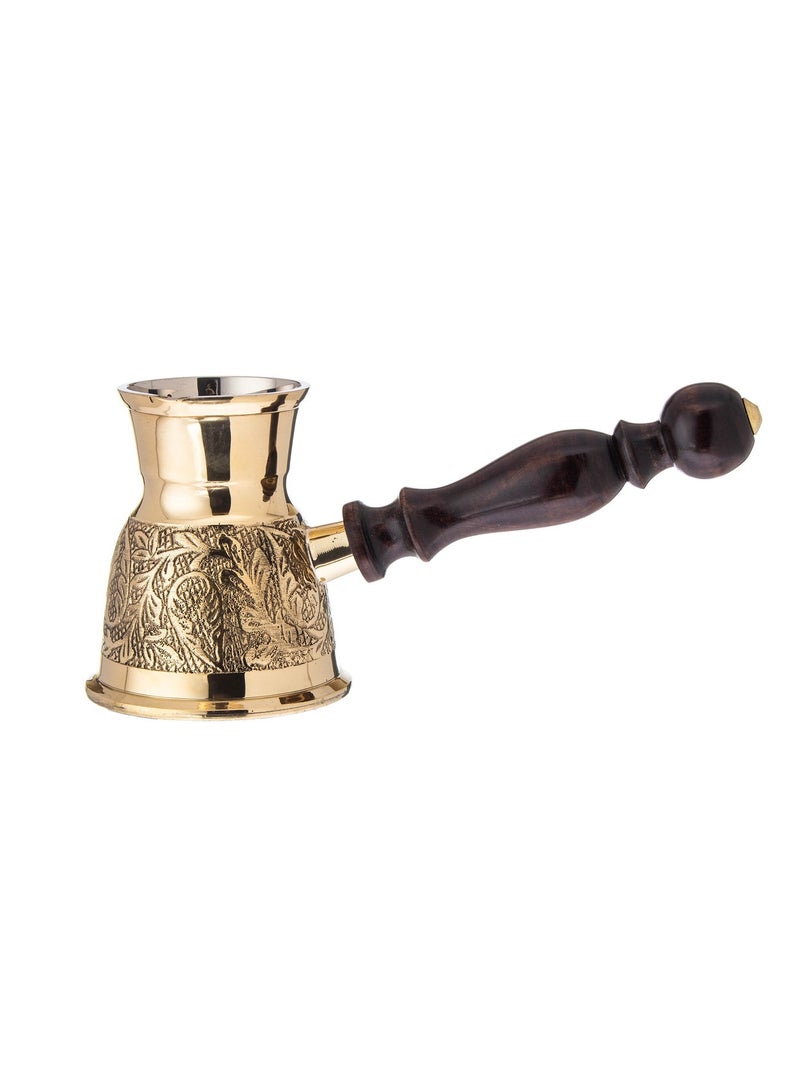 Dania ☕ Premium Golden Turkish Coffee Pot 🇮🇳 – 200 ml Capacity, Single Cup 🥄 Height 8.5 cm ✨ Hand-Engraved Design with Elegant Wooden Handle 🌿 - Image 2