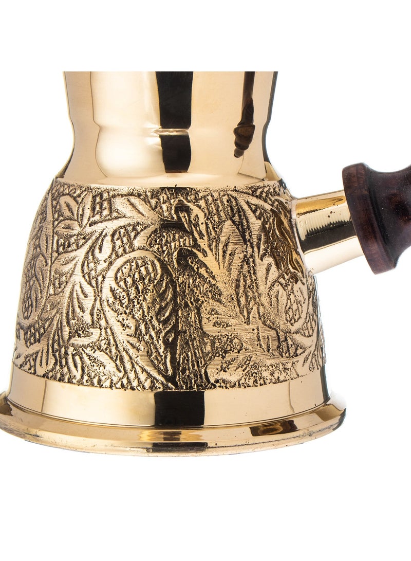 Dania ☕ Premium Golden Turkish Coffee Pot 🇮🇳 – 200 ml Capacity, Single Cup 🥄 Height 8.5 cm ✨ Hand-Engraved Design with Elegant Wooden Handle 🌿 - Image 3