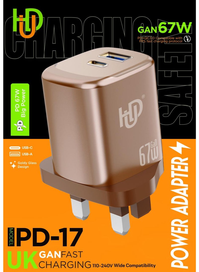 HUD 67W USB C Plug Prime GaN Wall Charger, 2-Port Compact and Foldable Fast PPS Charger, For MacBook Pro/Air, iPad Pro, iPhone 15 / Pro, Galaxy S23 / S22, Note20, Pixel, Apple Watch, and More ging Smartphones (black) - Image 1