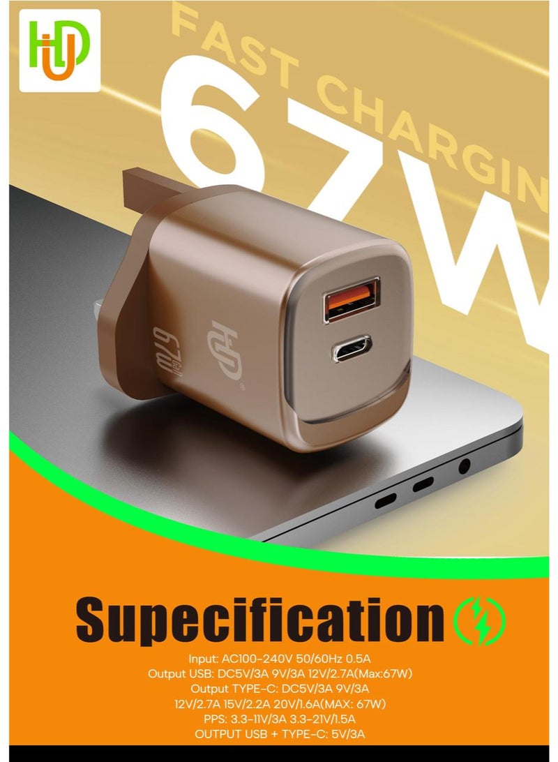 HUD 67W USB C Plug Prime GaN Wall Charger, 2-Port Compact and Foldable Fast PPS Charger, For MacBook Pro/Air, iPad Pro, iPhone 15 / Pro, Galaxy S23 / S22, Note20, Pixel, Apple Watch, and More ging Smartphones (black) - Image 2
