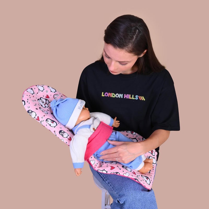 HOOPA وسادة تغذية HOOPA 2 في 1 مع مرتبة قطنية ناعمة (فراولة) | وسادة رضاعة | حامل رضيع | حديثي الولادة حتى 4 أشهر | دعم كامل للجسم | وسادة رضاعة | وسادة للأطفال - Image 1