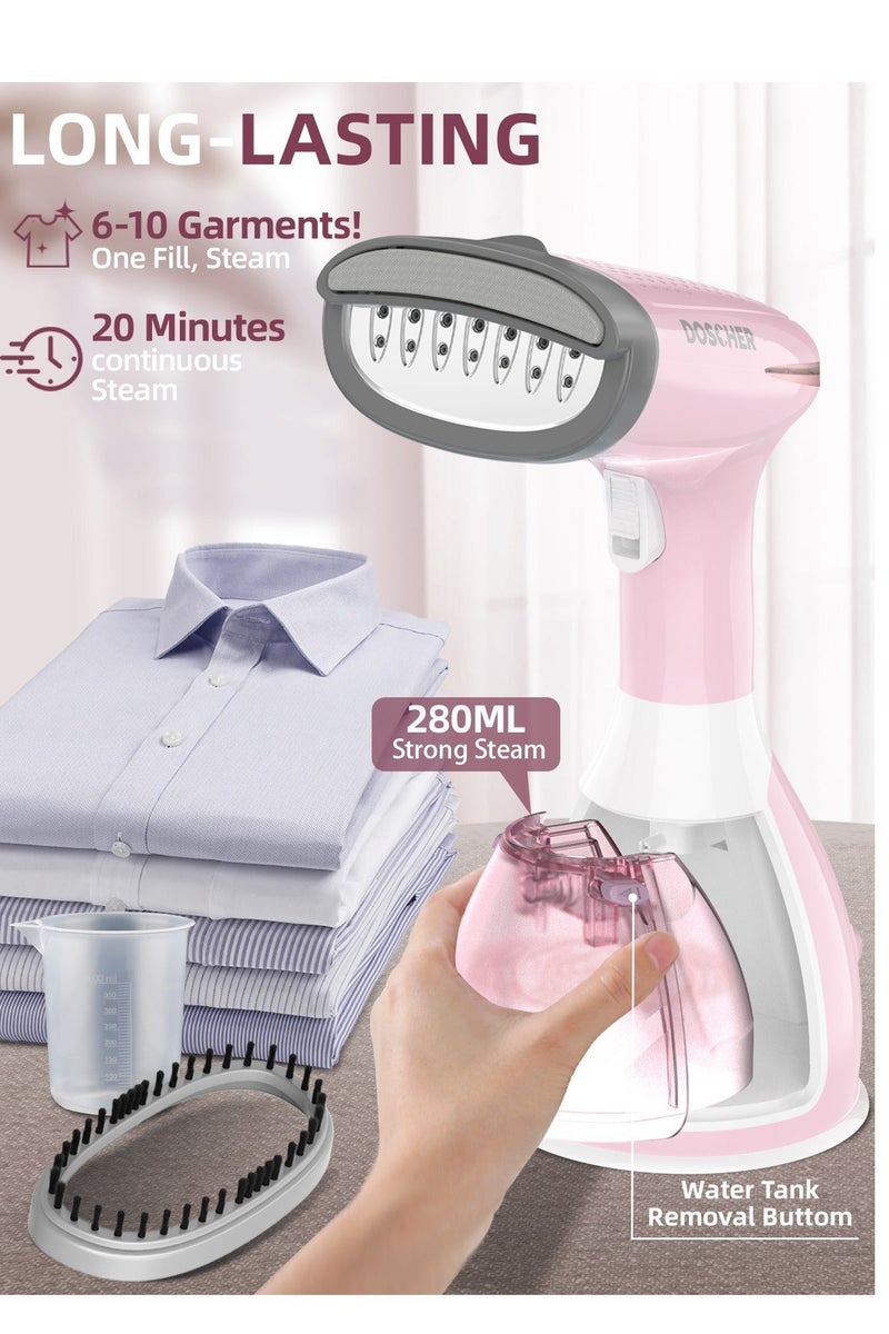 DOSCHER 1500W Handheld Garment Steamer for Clothes – Portable Steam Iron 280mL Tank & Powerful Penetration, Quick Wrinkle Remover - Image 2