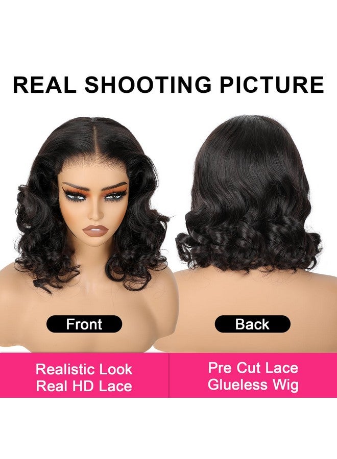 ISEE Wear And Go Glueless Wigs Human Hair Pre Plucked Pre Cut Short Bob Body Wave Lace Front Wigs Human Hair For Women Upgraded Glueless Bob Wig No Glue 6X4 Hd Lace Closure Wigs (16 Inch) - Image 3