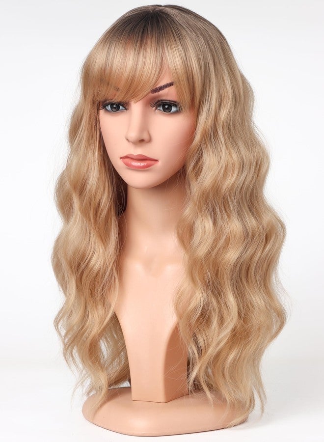 SYMEIW Medium Long Blonde Wavy Wigs For Women Synthetic Full Hair Blonde Wigs With Bangs For Daily Use (Blonde), 18 Inch - Image 5