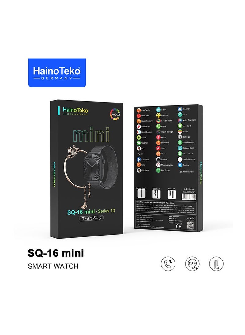 Haino Teko HainoTeko SQ-16 Mini Series 10 AMOLED Display Smart Watch With Stylish Bracelet 3 Pair Straps and Charging Cable Designed for Ladies (Black) - Image 1