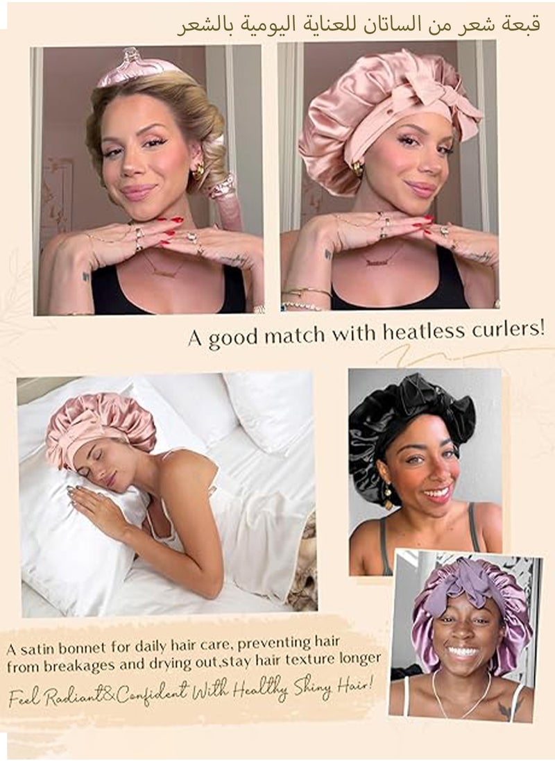 HANAMICHI Satin Soft Bonnet Women's Satin Round Bow Bonnet for Curly Hair Perfectly Protects Hair and Brings Ultimate Comfort during Sleep (Black)  - Image 5
