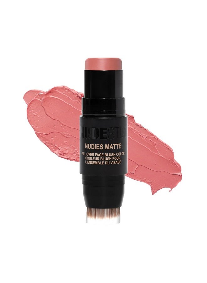 NUDESTIX Nudies Matte Cream Blush 3In1 All Over Face Colour For Cheeks Eyes And Lips Wblending Brush (Naughty N' Spice)  - Image 1