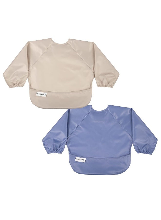 Tiny Twinkle Mess Proof Baby Bibs, 2pk Waterproof Smock Baby Bibs for Eating, Machine Washable Long Sleeve Bibs, Baby Led Weaning, Toddler Bibs, BLW Supplies (Periwinkle Putty, Small 6-24 Months) - Image 1