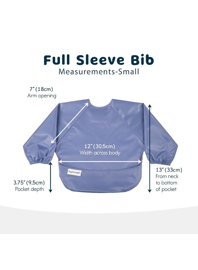 Tiny Twinkle Mess Proof Baby Bibs, 2pk Waterproof Smock Baby Bibs for Eating, Machine Washable Long Sleeve Bibs, Baby Led Weaning, Toddler Bibs, BLW Supplies (Periwinkle Putty, Small 6-24 Months) - Image 3