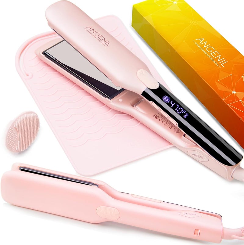 ANGENIL Hair Straightener 4.5 cm Professional Straightener 15s Fast Heating Hair Straightener 2-in-1 Curling and Straightening Dual Voltage Travel Hair Straightener 160°C - 240°C Adjustable LCD - Image 1