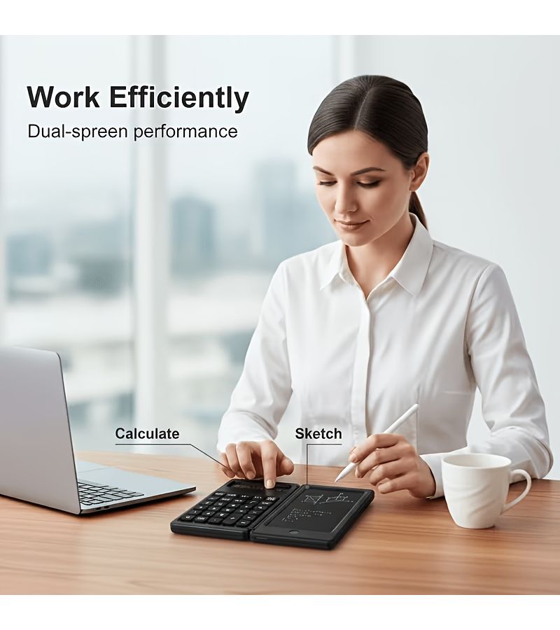 White Multifunctional Portable Calculator And Writing Pad 2 In 1 With Writing Board 12 Digit Large Display Notepad Suitable For Business Gifts Office Work And Study - Image 5
