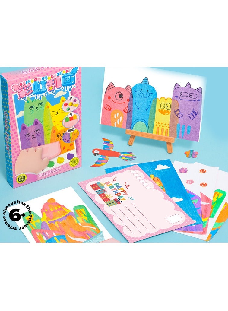 Kenzs Rainbow dot color scratch painting DIY children's fun bookmark handmade graffiti scratch painting paper postcard toy - Image 1