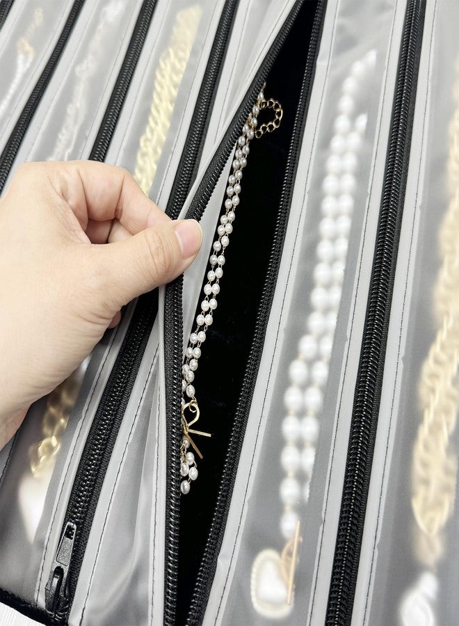 UnionPlus Velvet Jewelry Roll Organizer, 9/11 Grids - Travel Jewelry Case with Zippered Compartments for Necklaces - Compact Portable Jewelry Storage, Black - Image 2