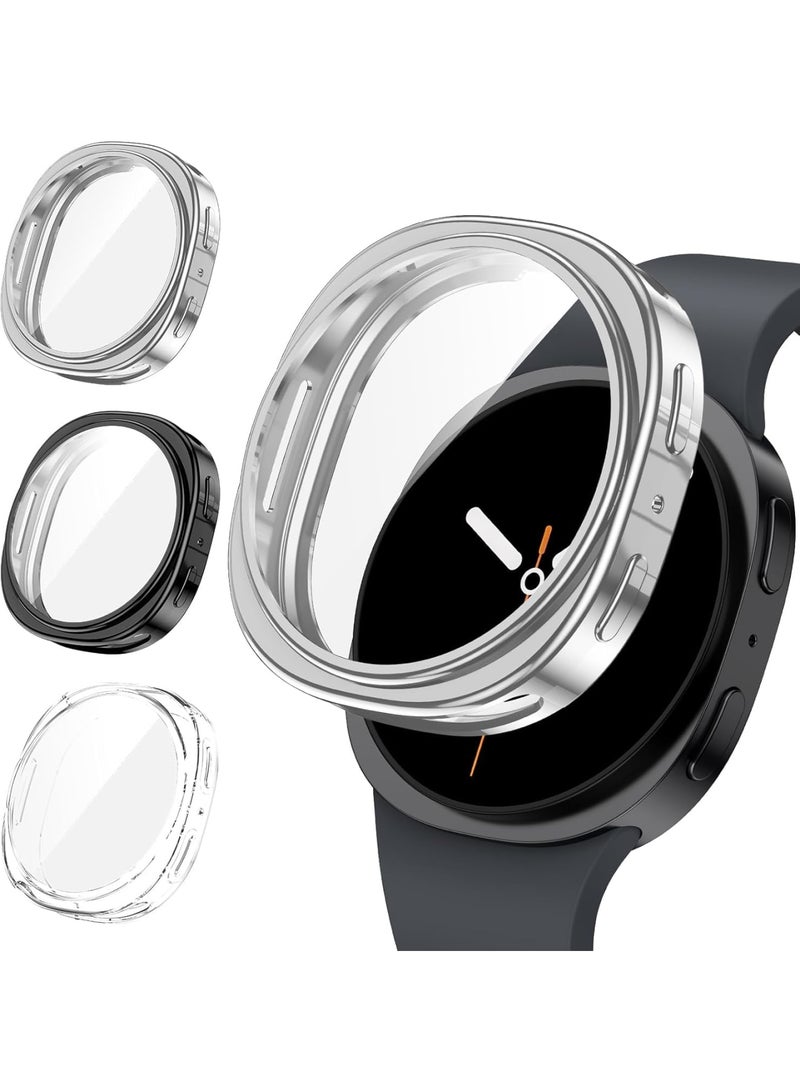 SYOSI Smartwatch Screen Protector for Galaxy Watch 8 44mm, Soft TPU Bumper Cases for All-Around Protection Against Drops, Scratches and Bumps, 3 Pack, (Clear+Black+Silver) - Image 1