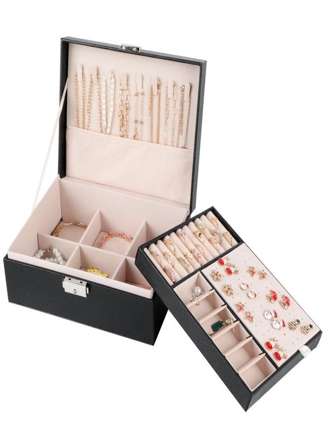Homaisson Jewelry Box, PU Leather Jewelry Storage Box with Removable Tray, 2-Layer Jewelry Storage Case, Portable Travel Jewelry Display Holder Organizer for Necklace Earrings Rings Bracelets - Image 1