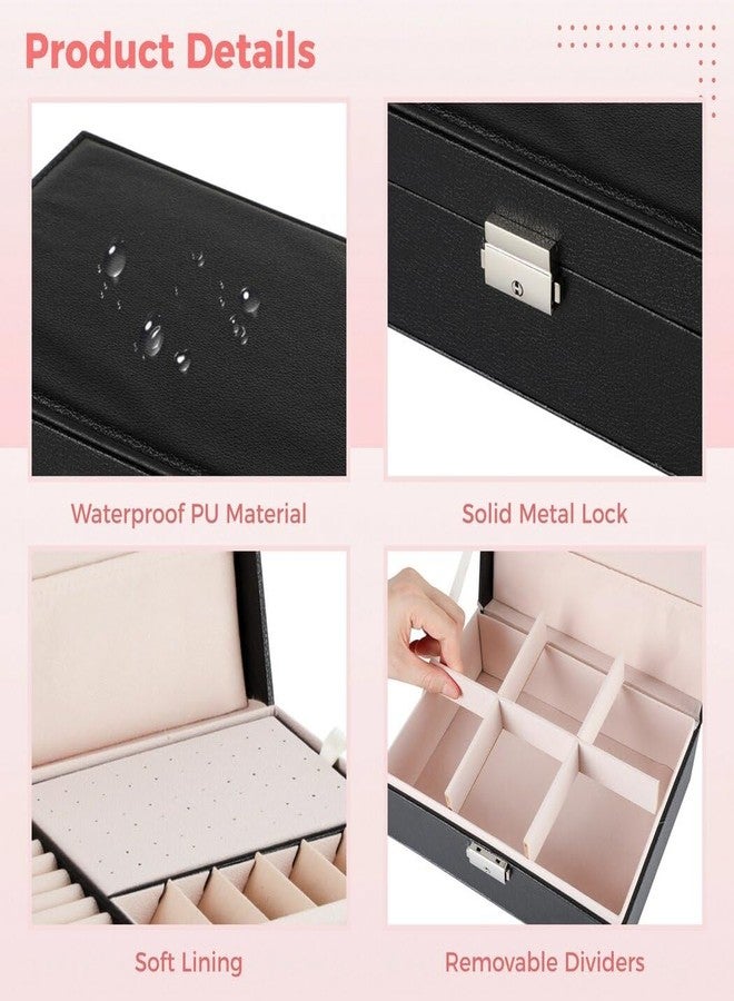 Homaisson Jewelry Box, PU Leather Jewelry Storage Box with Removable Tray, 2-Layer Jewelry Storage Case, Portable Travel Jewelry Display Holder Organizer for Necklace Earrings Rings Bracelets - Image 5
